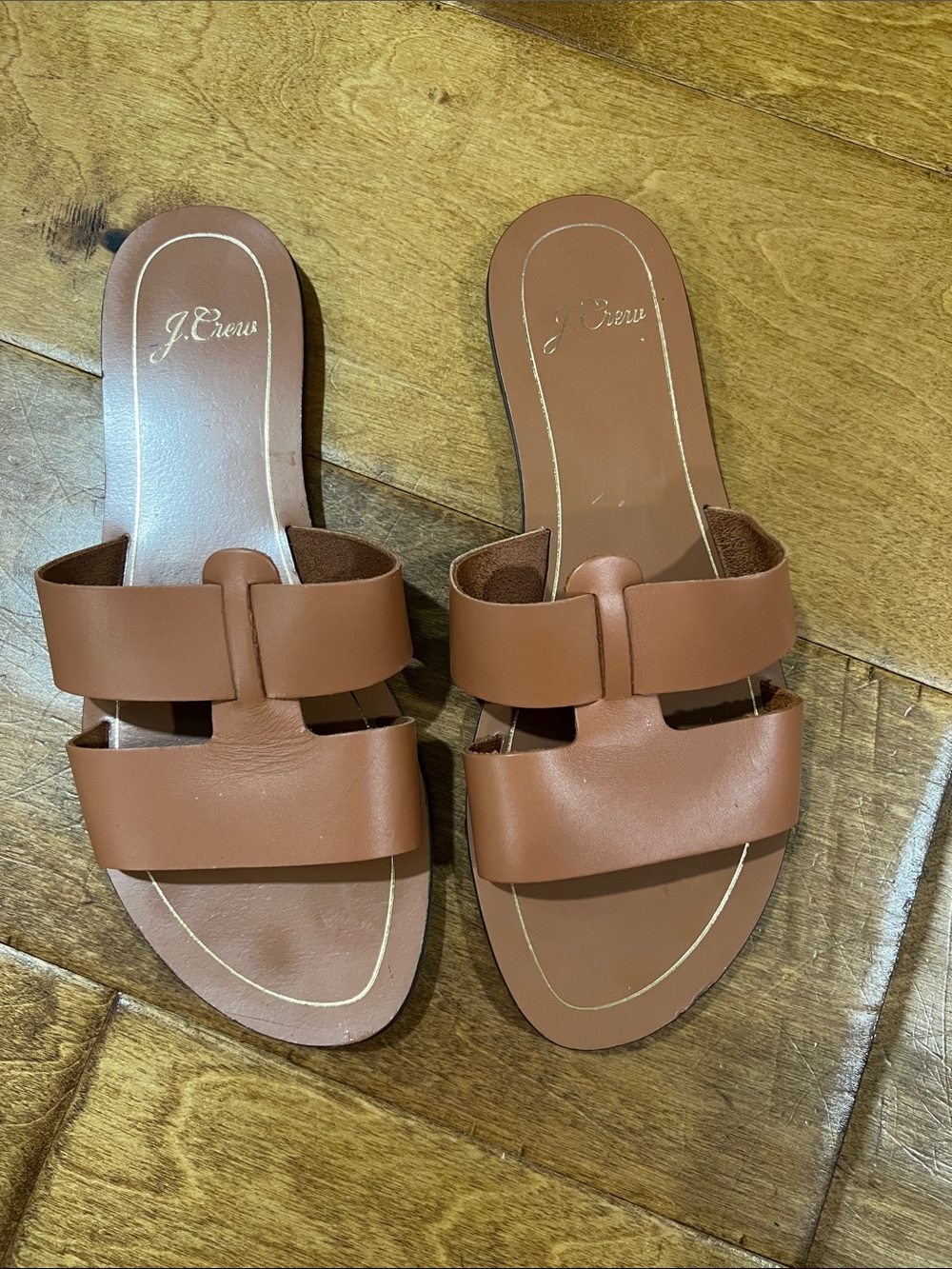 J. Crew Brown Leather Double-Strap Slide Mules